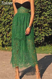 Fashion Women's Dress New Sleeveless Patchwork Contrast Color Lace Mid-calf Spaghetti Strap Dresses Summer 2023