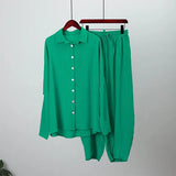 Loose Women Trouser Suits Long Sleeve Shirt With High Waist Harem Pants 2 Piece Sets 2022 New Spring Elegant Lady