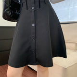 Black Sexy High Waist Skirt Women Autumn Korean Fashion Button Patchwork A-line Mini Skirts Casual Goth