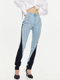Fashion Women's Jeans New High Waist Slim Contract Color Patchwork Denim Pencil Pants Female Streetwear Autumn 2023