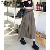 Korean Vintage Pleated Skirt Long Women Autumn Low Rise Preppy Style Casual A-Line Midi Skirt with Belt 90s