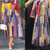 Pleated Short Sleeve Dresses High Waist Print Maxi Dress Fashion Casual Office Elegant Party Club Dresses For Women