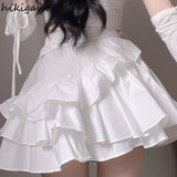 Clothes Fashion Two Piece Set for Women Sweet Puff Sleeve Crop Tops Irregular Ruffles A-line Skirt Suit Fashion Y2k