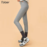 Women Leggings Spring High Waist Slim Fitness Pants Solid Black Gray Cotton lined Casual Chic