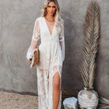 New Women's Lace Long-Sleeved V-Neck Solid Chiffon Summer