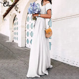 Celmia Bohemian Sexy Long Dress 2022 Summer Women Ruffles Maxi Beach Sundress Off Shoulder Short Sleeve Buttons Party