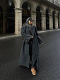 Grey Stripes Trench Long Coat-Outfit