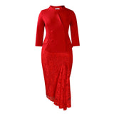 Women's Spring Elegant OL Fashion Long Sleeve Blouse Lace-Up Dress Two-Set African