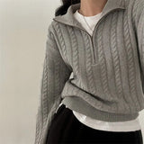Dark Academia Half Zip Up Cable Knit Sweater-Outfit