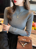 and Winter Pullover Half Turtleneck Knitted Sweater Women Vintage Long Sleeve Bottoming Women Tops Jumper Pull