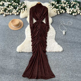Women's Fashion Dress 2025 Autumn Design Feeling Cross-Folded Slim Top-Cuffed And High-Necked