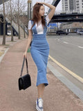 arrival fashion women casual skirt autumn denim skirt split sexy elegant temperament simple young blue wild bodycon
