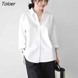 Lady Cotton White Blouse Women 2023 Long Sleeve Loose Women Shirts Casual Loose Button Shirt Tops Female Clothing