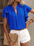 Women's Summer New V-Neck Casual Double-Layer Lotus Leaf Sleeve Solid Shirt