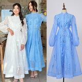 Spring Dress New Elegant Famous Color Nails Half High-Collar Lantern Sleeve Flowers With Large Skirt