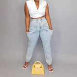 Toloer Winter New Korean Version Structural Trend Fashionable Straight Leg Jeans Women's High Waist Loose Thin Casual Pants-Outfit