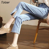 Women Split High-waist Stretchy Flare Skinny Denim Trousers Vintage Fashion All-match Streetwear Causal Simple Ulzzang
