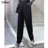 Black Suit Pants Women Spring Office Lady Straight Trousers Solid Color High Waist Pockets Pants Gray Button Zipper