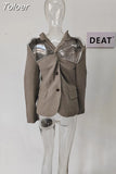 Fashion Women Blazer Single Breasted Long Sleeve Back Zipper Halter Hollow Out Suit Jackets Female Autumn 2023 New