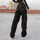Rockmore High Waist Jeans Woman Wide Leg Denim Boyfriend Streetwear Clothing Cotton Fashion Harajuku Pocket Straight Cargo