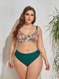 Size Printed V-Neck Drawstring Bikini