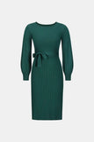 Neck Tie Waist Pleated Sweater