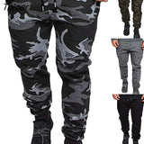 Men Camouflage Solid Color Elastic Waistband Drawstring Pockets Sports Pants Gym Training Pants Running