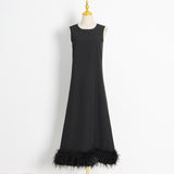 Toloer New Spring 2024 Round Collar Sleeveless Hem Stitching Feather Dress-Outfit