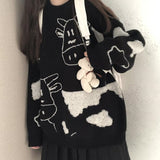 Christmas Cow Sweater Women Clothing Loose Knitted Kawaii Clothes Harajuku Cropped Jumper Tops Korean Fashion Long Sleeve