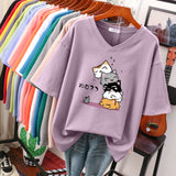 100% Cotton Plus Size T Shirt Anime Short Sleeve Women's Top 2023 Summer Couple Loose Oversized T Shirts Japanese
