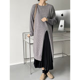 Women's Side Split Knitted Sweater Dress Autumn Winter Grau Beige Brown Black Design Woolen