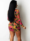 Party Print Retro Sexy V-Neck Mini Bodycon