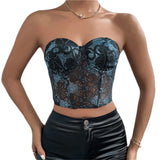 Sexy Lace Corset Cami Hollow Out Tank Top Female See Through Club Party Streetwear Sleeveless Slim Black Goth Crop