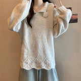 Toloer Gentle Wind Flower Design Set Sweater Women's Autumn And Winter New Lazy Wind Loose Knitted Shirt