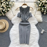 Summer Knitted Midi Dress Women Elastic Waist Bodycon Sundress 2022 Ladies Fashion knit Off the Shoulder Slim