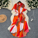 Short-Sleeved Dress Women Autumn Polo Tie Straps To The Waist Design Small Chic Temperament Long