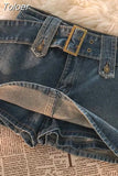 Vintage Denim Mini Skirts Women Summer Sexy Solid Belt Jeans Skirts Female Casual Ball Gown Korean Slim A Line