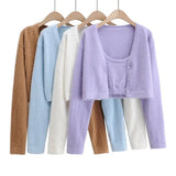 Cropped Button Knit Two Piece Cardigan-Outfit