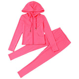 Yiallen Autumn Two Piece Set Women Long Sleeve Hooded Zipper Pocket Sporty Jackets+Leggings Matching Sets Workout Stretchy