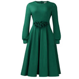 Women's New Round-Necked Long-Sleeved Three-Dimensional Flower Dresses For African Dresses In Autumn/Winter