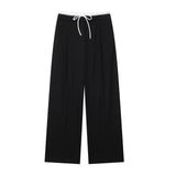 Leisure Wide-Legged Pants 2025 Spring Bump Color Double Belt High-Waisted Trousers