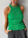 Summer Round Neck Sleeveless Cut Out Sexy Crop Off Shoulder Solid 2023 Skinny Sport Short Tops Female Fashion