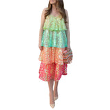 Sequin Dress Summer Women Sparkly Colorful V Neck Spaghetti Strap Sleeveless Ruffle Layered Dress Evening Night