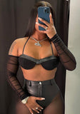 Black Halter Patchwork PU Leather Party