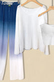 New Fade Wide Leg Pants Sunscreen Long-sleeved T-shirt White Sling Three-piece Elegant Women's Pants Set Summer