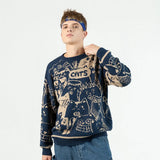Cartoon Totoro Pattern Embroidery Sweater Harajuku Retro Style Knitted Sweater Autumn And Winter Cotton Pullover