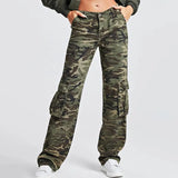 Toloer Camouflage Wide-Leg Jeans Autumn 2024 New Fashion High Waist Stitching To Show Thin And Long Straight Pants Children-Outfit