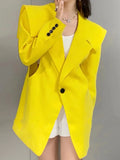 Fashion Women's Blazer New Notched Loose Single Button Solid Long Sleeve Hollow Out Yellow Suit Jackets Summer 2023
