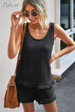 Two Piece Set for Women Summer Suit Tassel Sleeveless Tank Top and Shorts Casual Tracksuit Elegant Outfit 2023