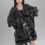 QWEEK Leopard Print Sweater Harajuku Knitted Cardigan Oversized Streetwear Gothic Style Long Sleeve Women's Jumpers 2021